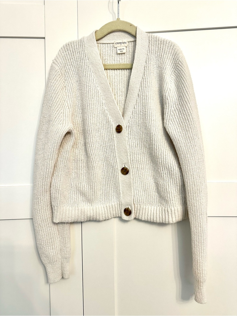 Crewcuts Cream Chunky Rib-Knit V-Neck Cardigan